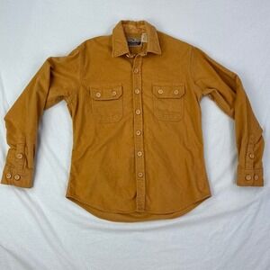Vintage Terramar Boys Mustard Tan Button Down Long‎ Sleeve Shirt Chamois Sz M